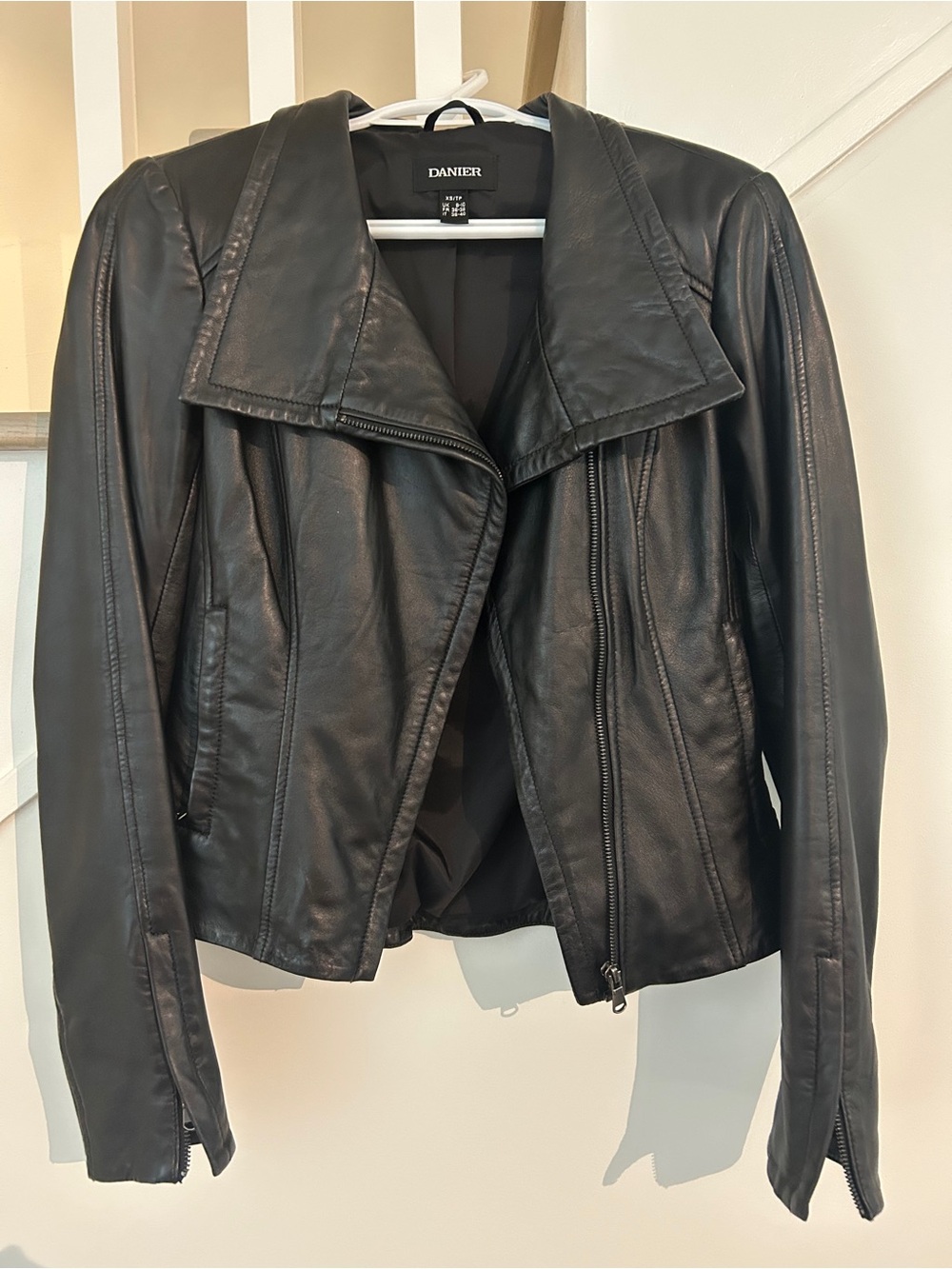 Danier Black Leather Asymmetrical Zip Jacket